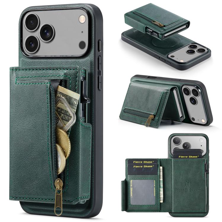 Fierre Shann Oil Wax Vegan Leather Magnetic Card Holder Retro Phone Case, For iPhone 17e / 16e, For iPhone 17 Pro Max, For iPhone 17 Pro, For iPhone 17