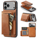 Fierre Shann Oil Wax Vegan Leather Magnetic Card Holder Retro Phone Case, For iPhone 17e / 16e, For iPhone 17 Pro Max, For iPhone 17 Pro, For iPhone 17