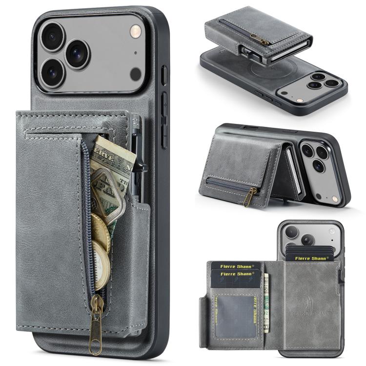 Fierre Shann Oil Wax Vegan Leather Magnetic Card Holder Retro Phone Case, For iPhone 17e / 16e, For iPhone 17 Pro Max, For iPhone 17 Pro, For iPhone 17