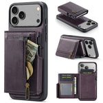 Fierre Shann Oil Wax Vegan Leather Magnetic Card Holder Retro Phone Case, For iPhone 17e / 16e, For iPhone 17 Pro Max, For iPhone 17 Pro, For iPhone 17