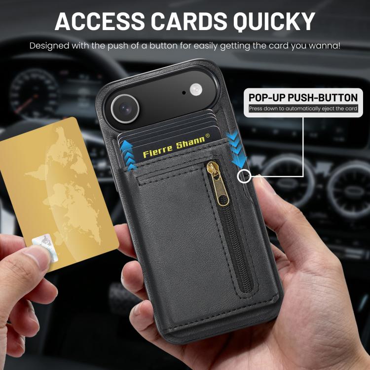 Fierre Shann Oil Wax Vegan Leather Magnetic Card Holder Retro Phone Case, For iPhone Air, For iPhone 16 Pro Max, For iPhone 16 Pro, For iPhone 16 Plus
