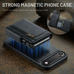 Fierre Shann Oil Wax Vegan Leather Magnetic Card Holder Retro Phone Case, For iPhone Air, For iPhone 16 Pro Max, For iPhone 16 Pro, For iPhone 16 Plus