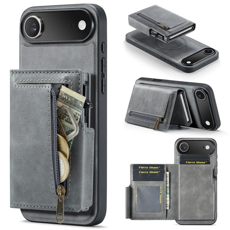 Fierre Shann Oil Wax Vegan Leather Magnetic Card Holder Retro Phone Case, For iPhone Air, For iPhone 16 Pro Max, For iPhone 16 Pro, For iPhone 16 Plus