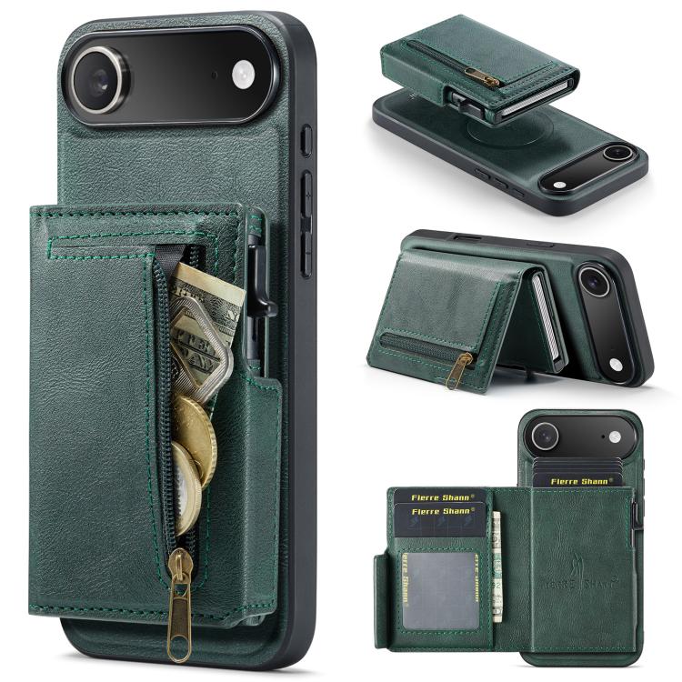 Fierre Shann Oil Wax Vegan Leather Magnetic Card Holder Retro Phone Case, For iPhone Air, For iPhone 16 Pro Max, For iPhone 16 Pro, For iPhone 16 Plus