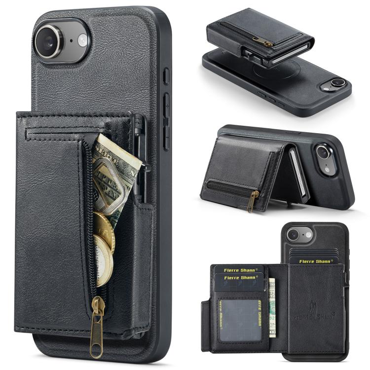 Fierre Shann Oil Wax Vegan Leather Magnetic Card Holder Retro Phone Case, For iPhone 17e / 16e, For iPhone 17 Pro Max, For iPhone 17 Pro, For iPhone 17