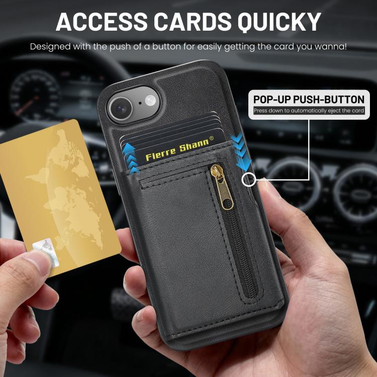 Fierre Shann Oil Wax Vegan Leather Magnetic Card Holder Retro Phone Case, For iPhone 17e / 16e, For iPhone 17 Pro Max, For iPhone 17 Pro, For iPhone 17