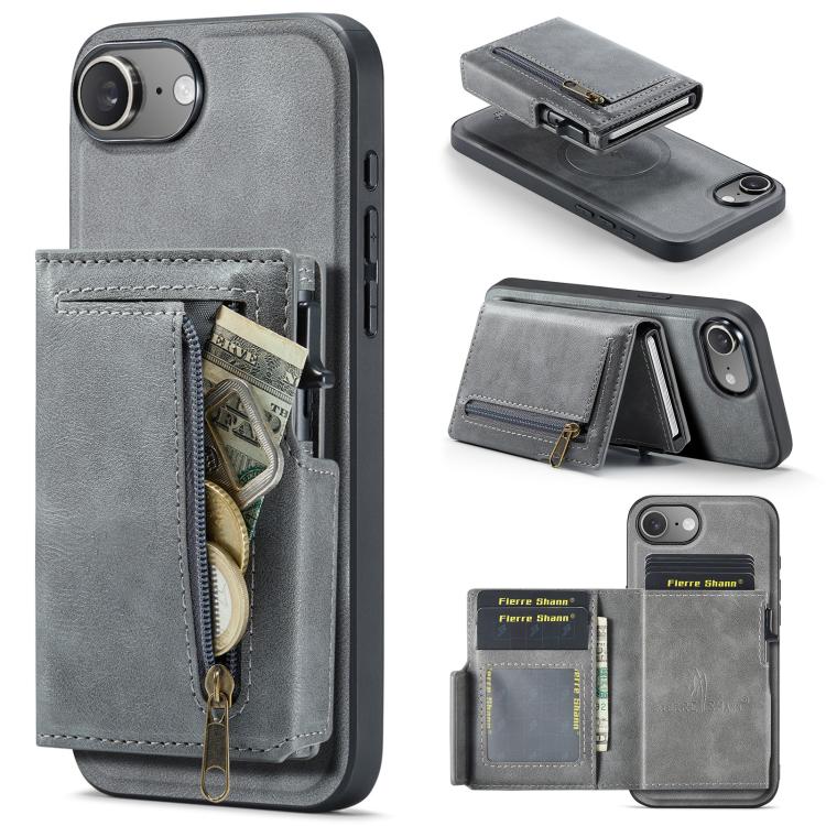 Fierre Shann Oil Wax Vegan Leather Magnetic Card Holder Retro Phone Case, For iPhone 17e / 16e, For iPhone 17 Pro Max, For iPhone 17 Pro, For iPhone 17