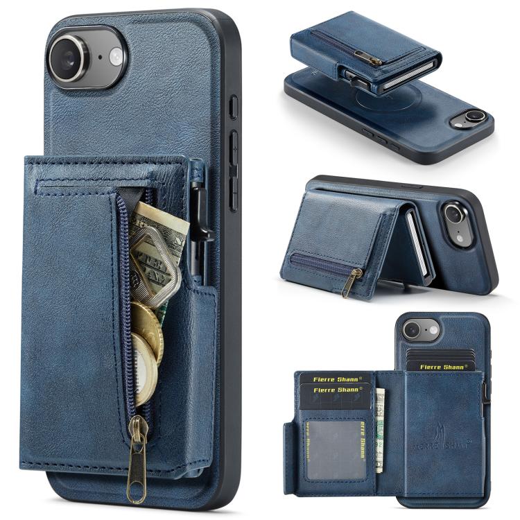 Fierre Shann Oil Wax Vegan Leather Magnetic Card Holder Retro Phone Case, For iPhone 17e / 16e, For iPhone 17 Pro Max, For iPhone 17 Pro, For iPhone 17