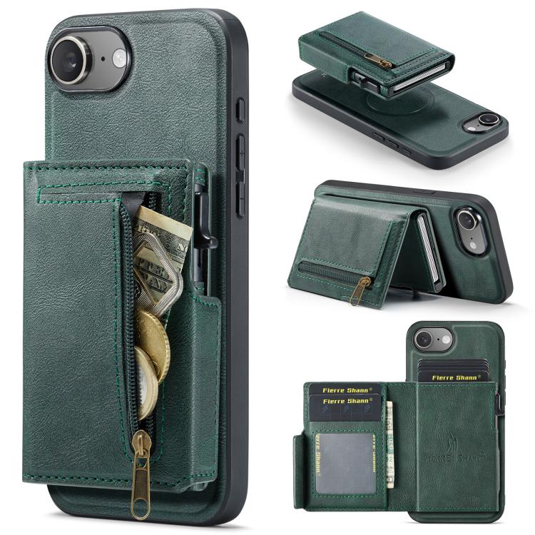 Fierre Shann Oil Wax Vegan Leather Magnetic Card Holder Retro Phone Case, For iPhone 17e / 16e, For iPhone 17 Pro Max, For iPhone 17 Pro, For iPhone 17