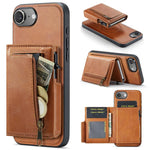 Fierre Shann Oil Wax Vegan Leather Magnetic Card Holder Retro Phone Case, For iPhone 17e / 16e, For iPhone 17 Pro Max, For iPhone 17 Pro, For iPhone 17
