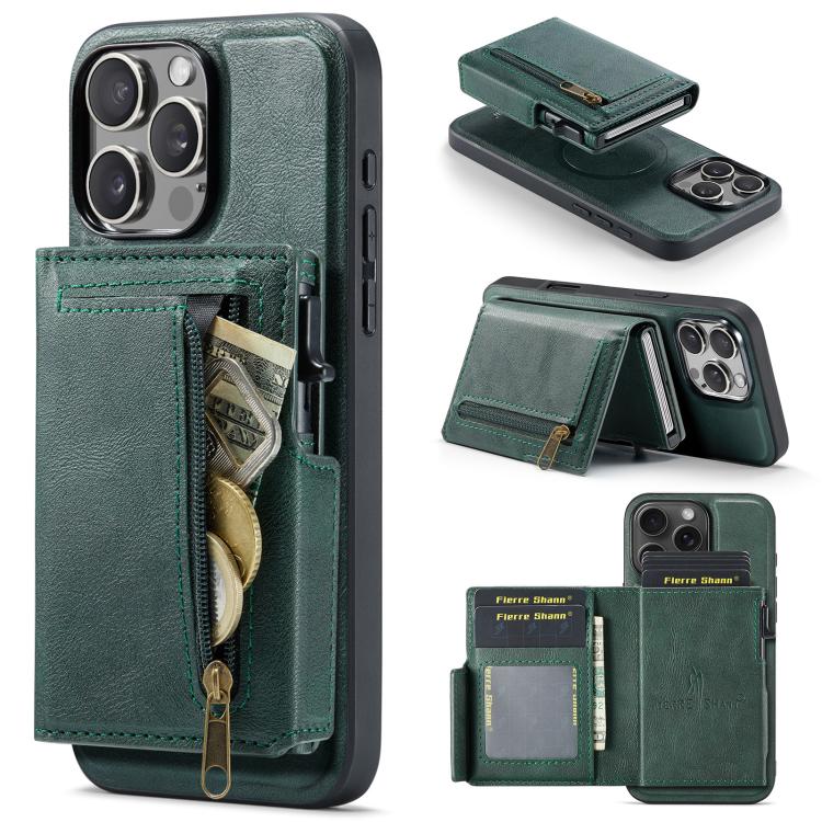Fierre Shann Oil Wax Vegan Leather Magnetic Card Holder Retro Phone Case, For iPhone Air, For iPhone 16 Pro Max, For iPhone 16 Pro, For iPhone 16 Plus