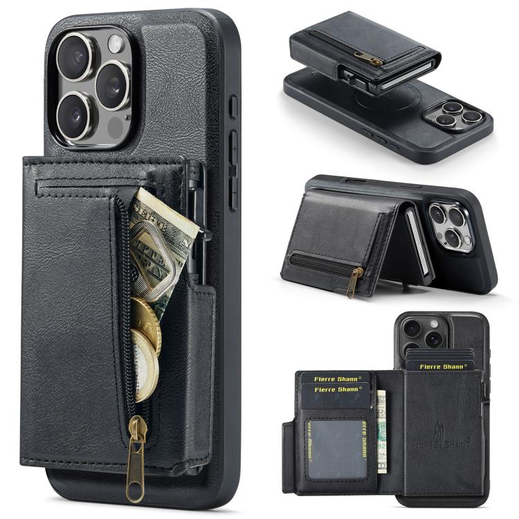 Fierre Shann Oil Wax Vegan Leather Magnetic Card Holder Retro Phone Case, For iPhone Air, For iPhone 16 Pro Max, For iPhone 16 Pro, For iPhone 16 Plus