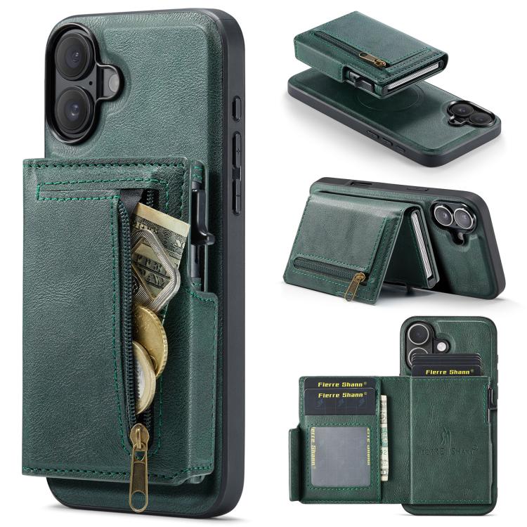 Fierre Shann Oil Wax Vegan Leather Magnetic Card Holder Retro Phone Case, For iPhone Air, For iPhone 16 Pro Max, For iPhone 16 Pro, For iPhone 16 Plus