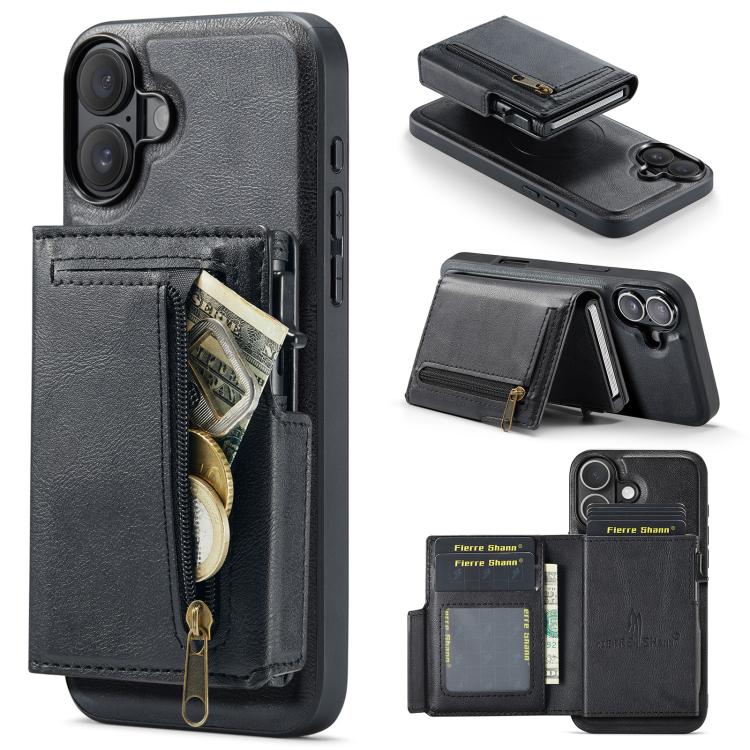 Fierre Shann Oil Wax Vegan Leather Magnetic Card Holder Retro Phone Case, For iPhone 16, For iPhone 15 Pro Max, For iPhone 15 Pro, For iPhone 15 Plus / 14 Plus
