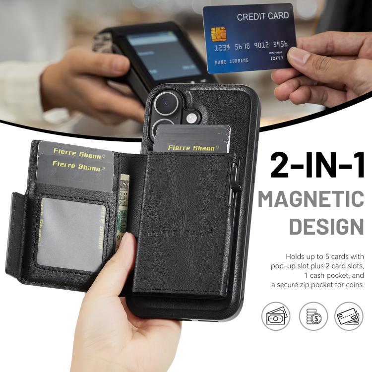 Fierre Shann Oil Wax Vegan Leather Magnetic Card Holder Retro Phone Case, For iPhone 16, For iPhone 15 Pro Max, For iPhone 15 Pro, For iPhone 15 Plus / 14 Plus