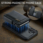 Fierre Shann Oil Wax Vegan Leather Magnetic Card Holder Retro Phone Case, For iPhone 16, For iPhone 15 Pro Max, For iPhone 15 Pro, For iPhone 15 Plus / 14 Plus