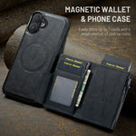 Fierre Shann Oil Wax Vegan Leather Magnetic Card Holder Retro Phone Case, For iPhone 16, For iPhone 15 Pro Max, For iPhone 15 Pro, For iPhone 15 Plus / 14 Plus