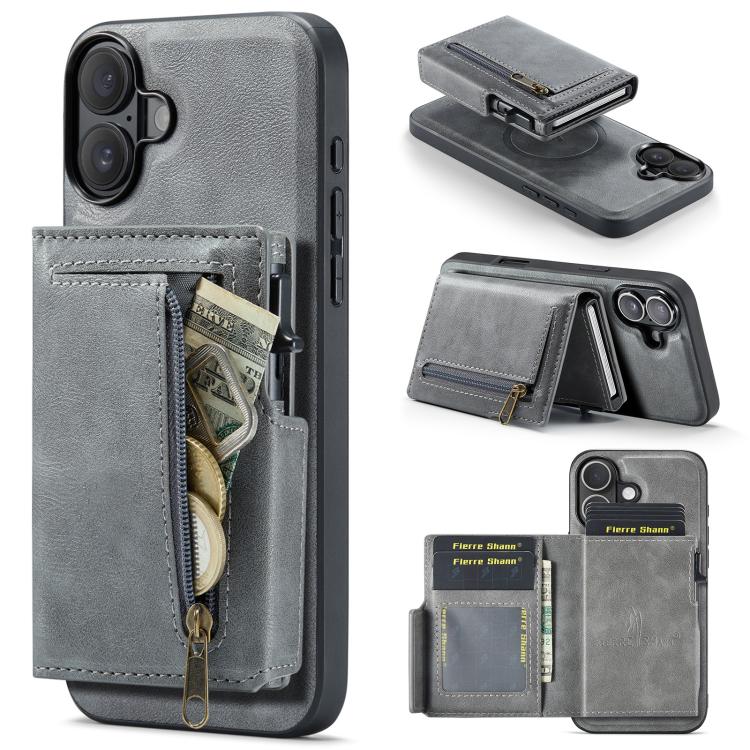 Fierre Shann Oil Wax Vegan Leather Magnetic Card Holder Retro Phone Case, For iPhone 16, For iPhone 15 Pro Max, For iPhone 15 Pro, For iPhone 15 Plus / 14 Plus