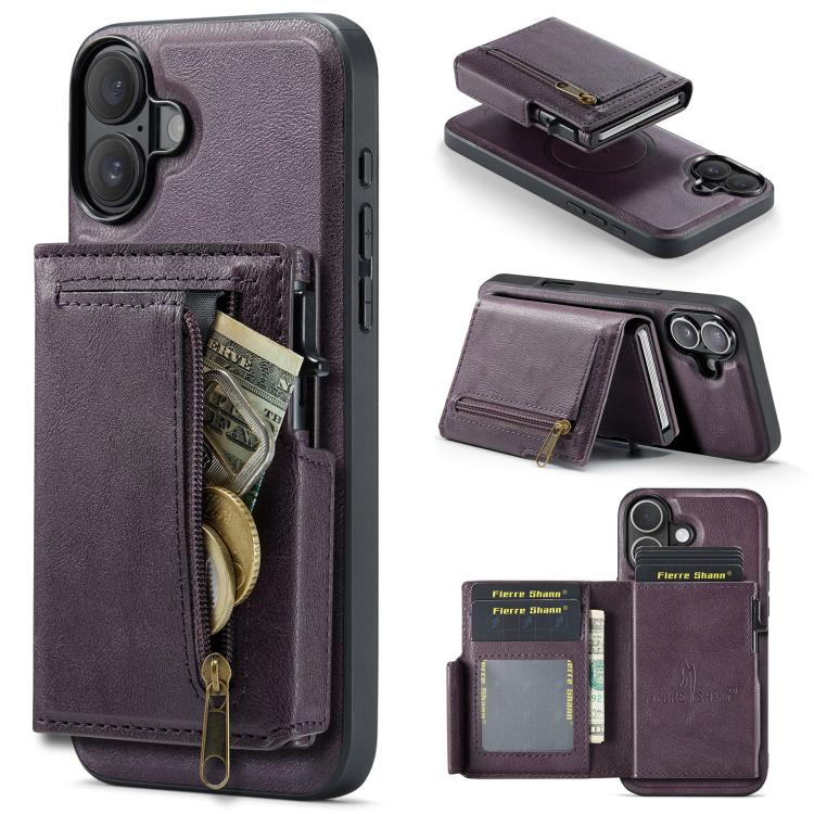 Fierre Shann Oil Wax Vegan Leather Magnetic Card Holder Retro Phone Case, For iPhone 16, For iPhone 15 Pro Max, For iPhone 15 Pro, For iPhone 15 Plus / 14 Plus