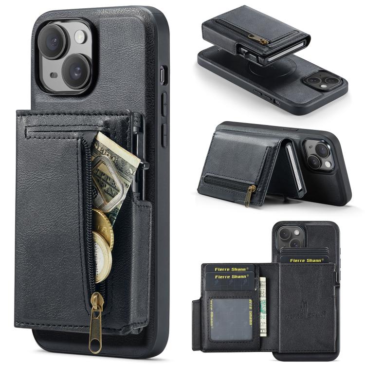 Fierre Shann Oil Wax Vegan Leather Magnetic Card Holder Retro Phone Case, For iPhone 16, For iPhone 15 Pro Max, For iPhone 15 Pro, For iPhone 15 Plus / 14 Plus