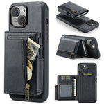 Fierre Shann Oil Wax Vegan Leather Magnetic Card Holder Retro Phone Case, For iPhone 15, For iPhone 14 / 13, For iPhone 14 Pro, For iPhone 14 Pro Max