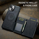 Fierre Shann Oil Wax Vegan Leather Magnetic Card Holder Retro Phone Case, For iPhone 15, For iPhone 14 / 13, For iPhone 14 Pro, For iPhone 14 Pro Max
