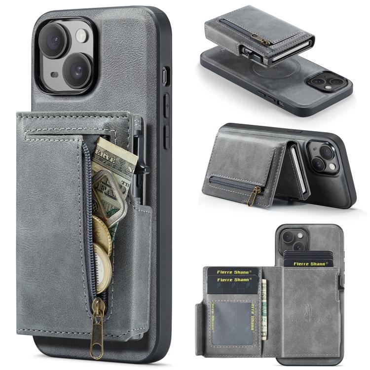 Fierre Shann Oil Wax Vegan Leather Magnetic Card Holder Retro Phone Case, For iPhone 15, For iPhone 14 / 13, For iPhone 14 Pro, For iPhone 14 Pro Max