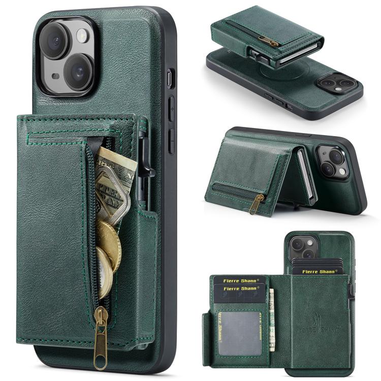 Fierre Shann Oil Wax Vegan Leather Magnetic Card Holder Retro Phone Case, For iPhone 15, For iPhone 14 / 13, For iPhone 14 Pro, For iPhone 14 Pro Max