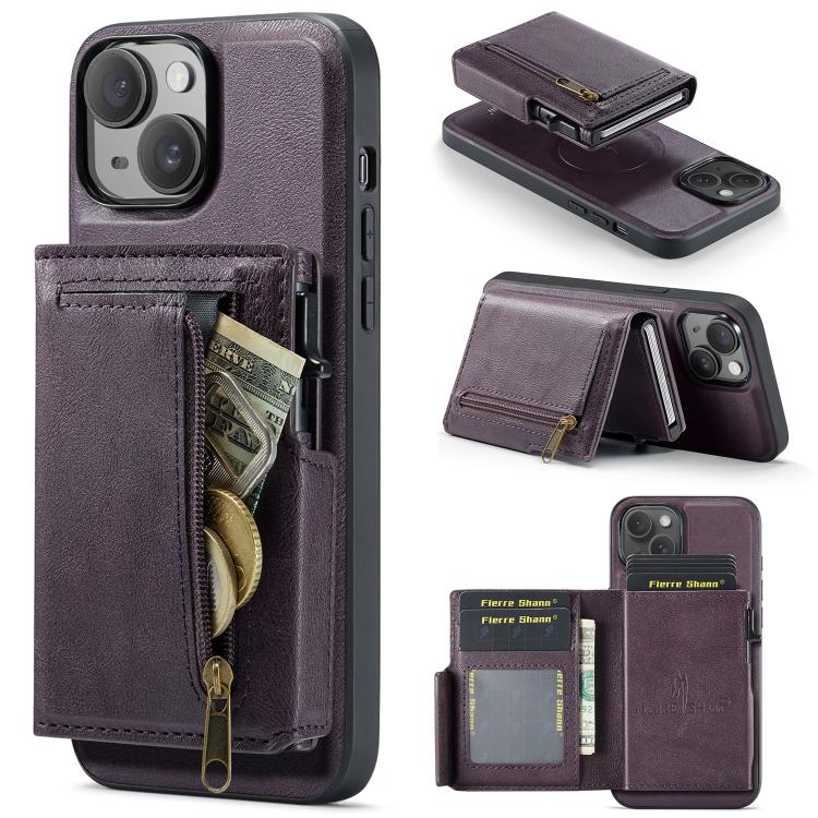 Fierre Shann Oil Wax Vegan Leather Magnetic Card Holder Retro Phone Case, For iPhone 15, For iPhone 14 / 13, For iPhone 14 Pro, For iPhone 14 Pro Max