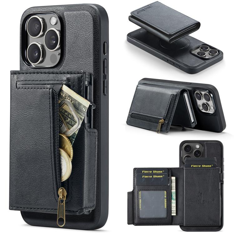 Fierre Shann Oil Wax Vegan Leather Magnetic Card Holder Retro Phone Case, For iPhone 15, For iPhone 14 / 13, For iPhone 14 Pro, For iPhone 14 Pro Max