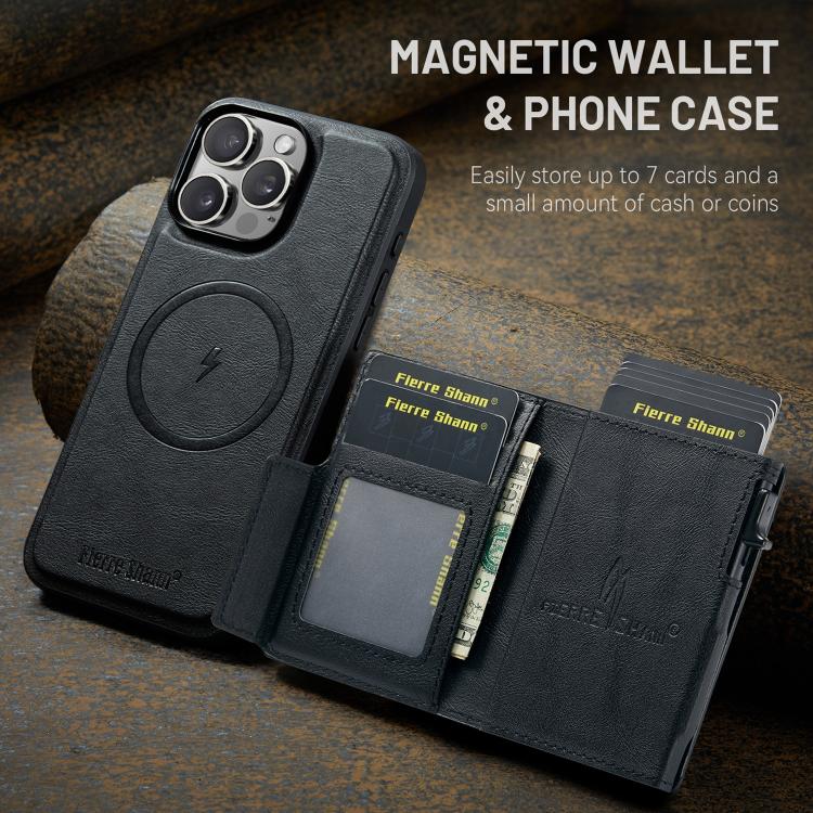Fierre Shann Oil Wax Vegan Leather Magnetic Card Holder Retro Phone Case, For iPhone 13 Pro Max, For iPhone 13 Pro, For iPhone 12 / 12 Pro, For iPhone 12 Pro Max