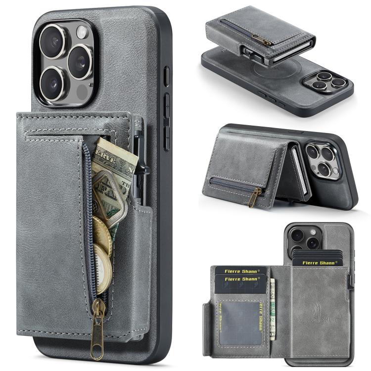 Fierre Shann Oil Wax Vegan Leather Magnetic Card Holder Retro Phone Case, For iPhone 13 Pro Max, For iPhone 13 Pro, For iPhone 12 / 12 Pro, For iPhone 12 Pro Max