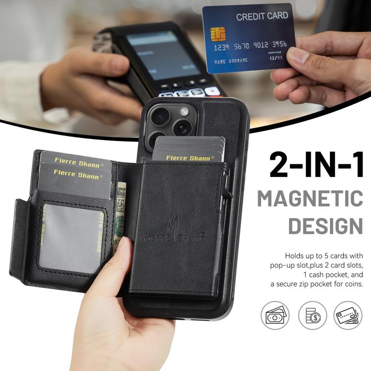 Fierre Shann Oil Wax Vegan Leather Magnetic Card Holder Retro Phone Case, For iPhone 11 Pro Max, For iPhone 11, For iPhone 11 Pro