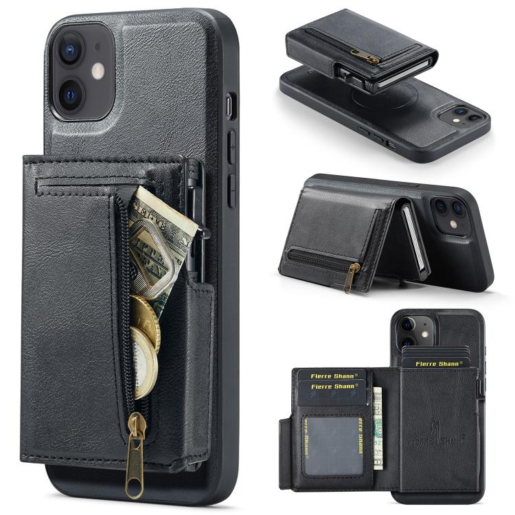 Fierre Shann Oil Wax Vegan Leather Magnetic Card Holder Retro Phone Case, For iPhone 11 Pro Max, For iPhone 11, For iPhone 11 Pro