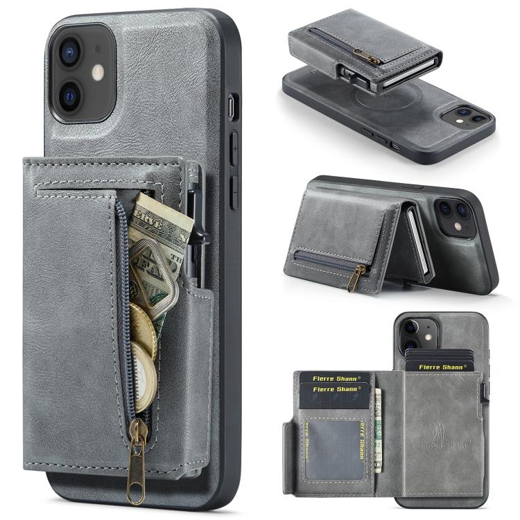 Fierre Shann Oil Wax Vegan Leather Magnetic Card Holder Retro Phone Case, For iPhone 11 Pro Max, For iPhone 11, For iPhone 11 Pro
