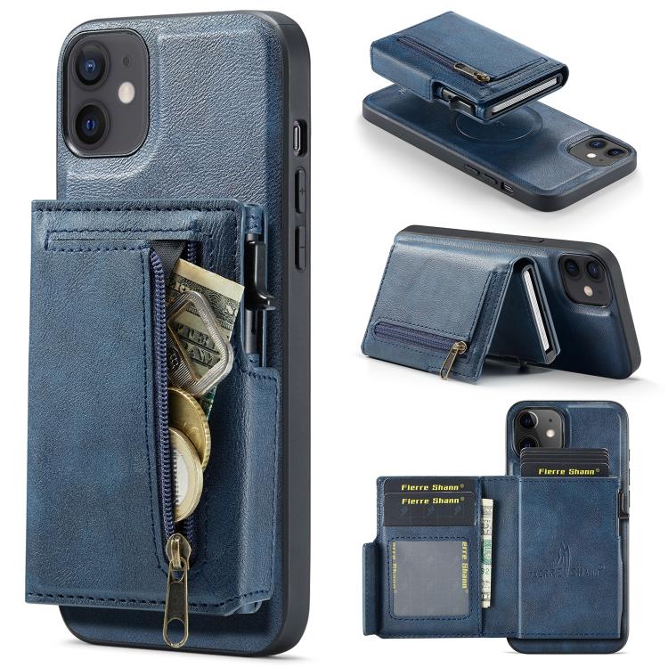 Fierre Shann Oil Wax Vegan Leather Magnetic Card Holder Retro Phone Case, For iPhone 11 Pro Max, For iPhone 11, For iPhone 11 Pro
