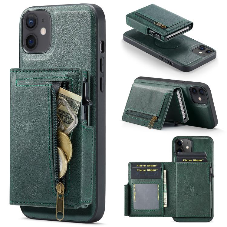 Fierre Shann Oil Wax Vegan Leather Magnetic Card Holder Retro Phone Case, For iPhone 11 Pro Max, For iPhone 11, For iPhone 11 Pro