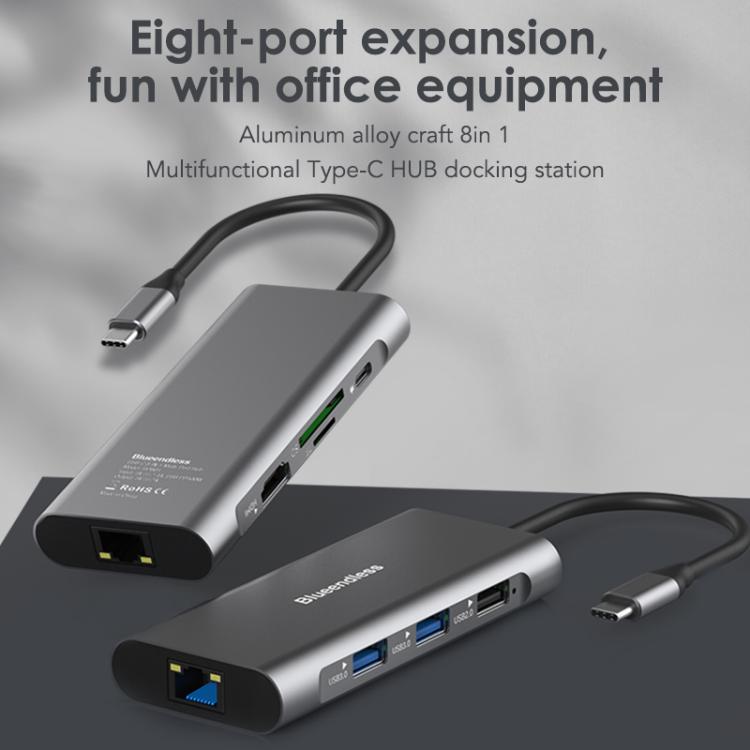 Blueendless HC801 Hub multiporta 8 in 1 da 100 W PD 4K HDMI USB 3.0 USB-C