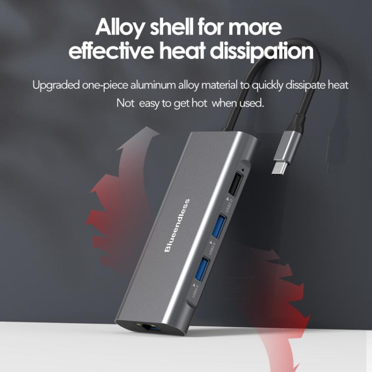 Blueendless HC801 Hub multiporta 8 in 1 da 100 W PD 4K HDMI USB 3.0 USB-C