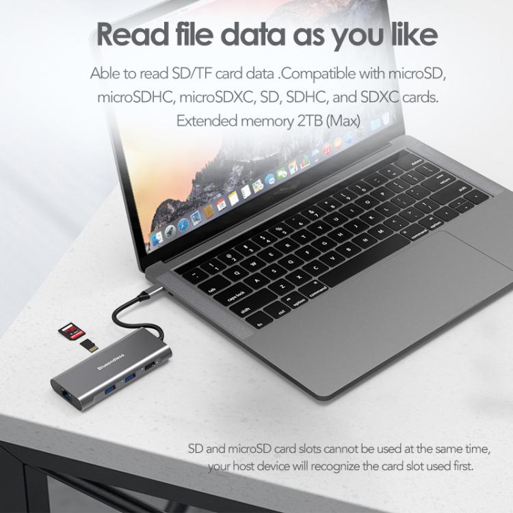 Blueendless HC801 Hub multiporta 8 in 1 da 100 W PD 4K HDMI USB 3.0 USB-C