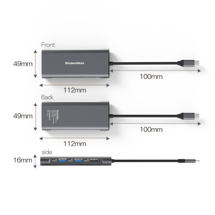 Blueendless HC801 Hub multiporta 8 in 1 da 100 W PD 4K HDMI USB 3.0 USB-C