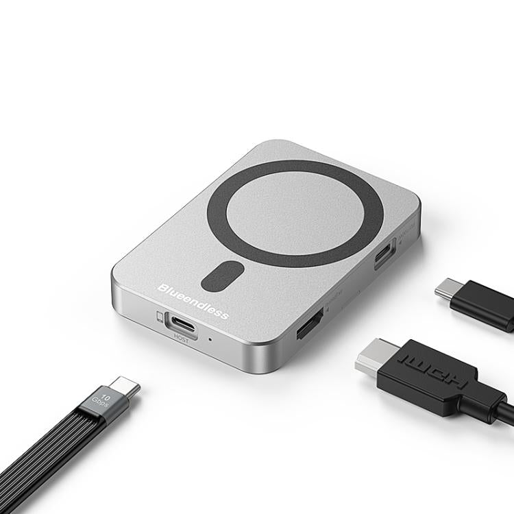 Box esterno magnetico per SSD NVMe Blueendless M3HD 3 in 1 con hub USB-C da 10 Gbps e risoluzione 4K.