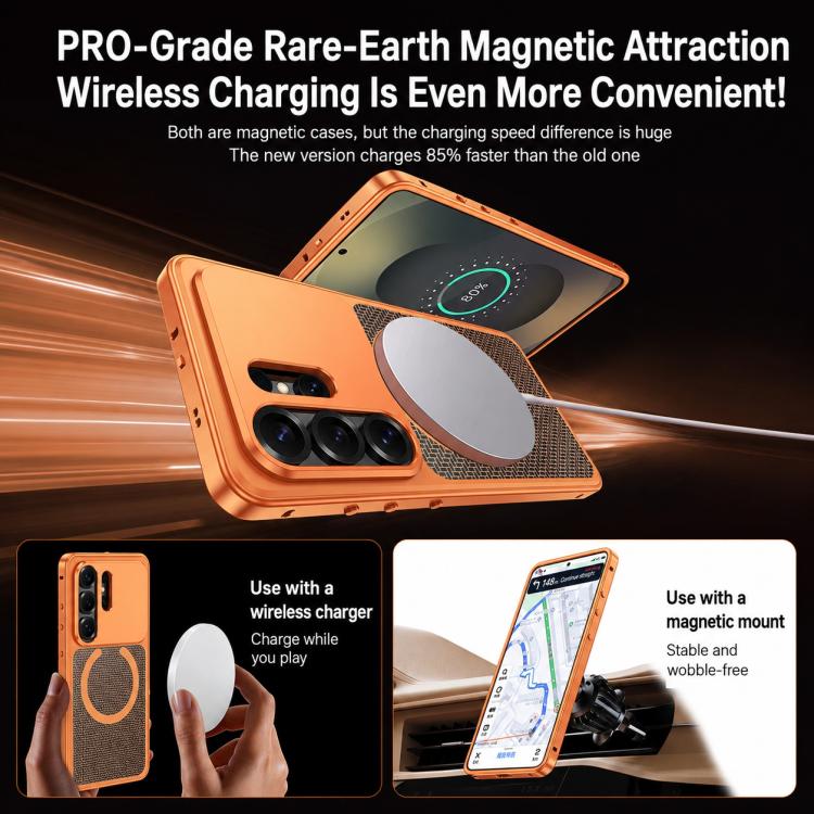 Custodia per telefono antiurto in metallo con fibbia magnetica di raffreddamento., For Galaxy S26 Ultra 5G, For Galaxy S25 Ultra 5G, For Galaxy S24 Ultra 5G, For Galaxy S23 Ultra 5G