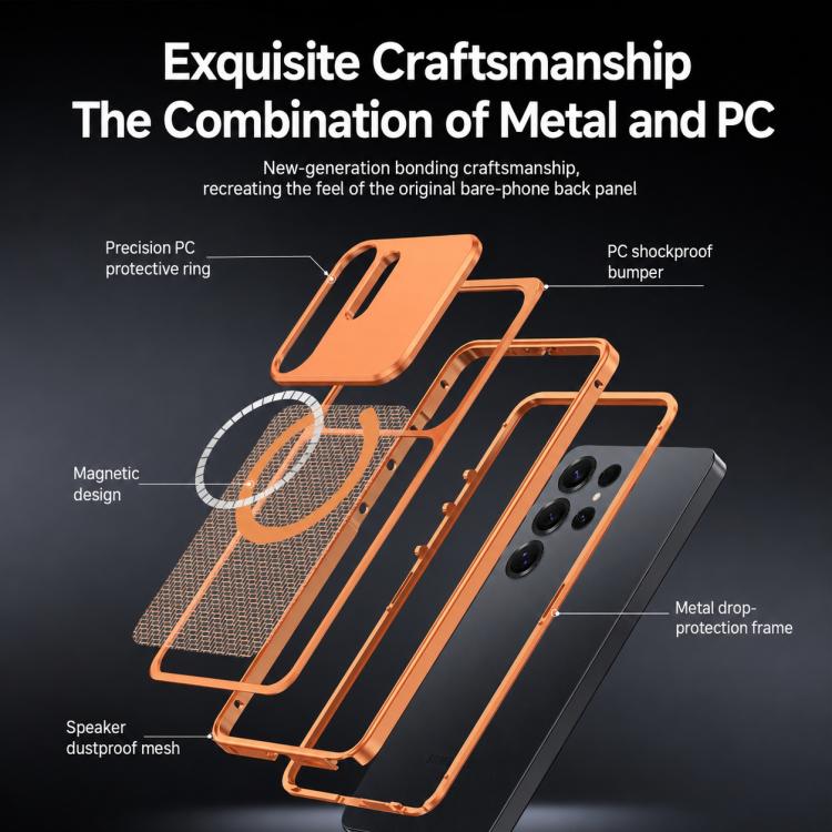 Custodia per telefono antiurto in metallo con fibbia magnetica di raffreddamento., For Galaxy S26 Ultra 5G, For Galaxy S25 Ultra 5G, For Galaxy S24 Ultra 5G, For Galaxy S23 Ultra 5G