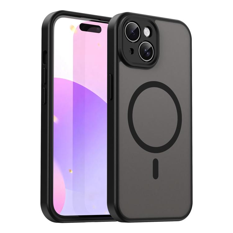 Custodia per telefono magnetica ibrida in PC TPU traslucido satinato con foro per fotocamera di precisione della serie Fanying, For iPhone 15, For iPhone 14 Plus