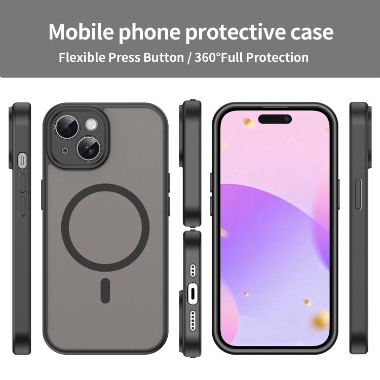 Custodia per telefono magnetica ibrida in PC TPU traslucido satinato con foro per fotocamera di precisione della serie Fanying, For iPhone 15, For iPhone 14 Plus
