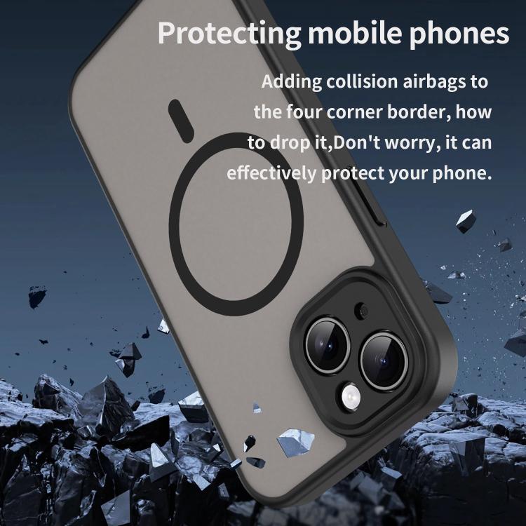 Custodia per telefono magnetica ibrida in PC TPU traslucido satinato con foro per fotocamera di precisione della serie Fanying, For iPhone 15, For iPhone 14 Plus