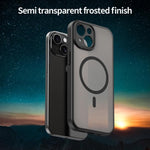 Custodia per telefono magnetica ibrida in PC TPU traslucido satinato con foro per fotocamera di precisione della serie Fanying, For iPhone 15, For iPhone 14 Plus