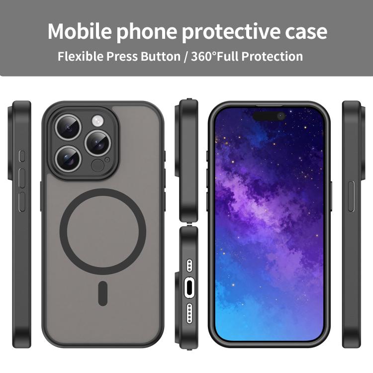 Custodia per telefono magnetica ibrida in PC TPU traslucido satinato con foro per fotocamera di precisione della serie Fanying, For iPhone 15 Pro, For iPhone 15 Plus