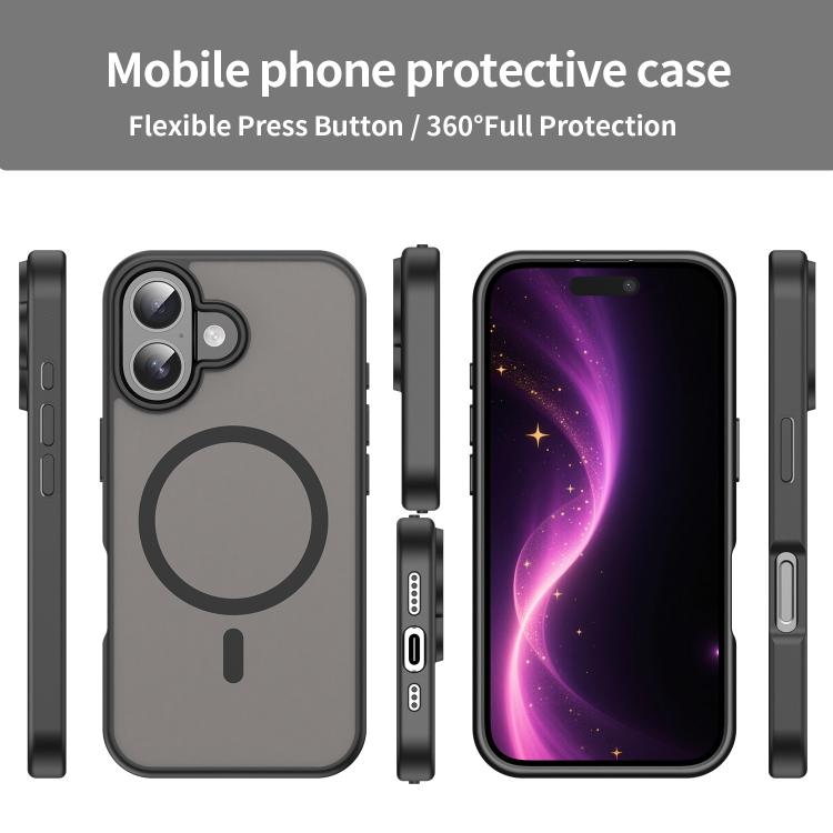 Custodia per telefono magnetica ibrida in PC TPU traslucido satinato con foro per fotocamera di precisione della serie Fanying, For iPhone 16, For iPhone 15 Pro Max
